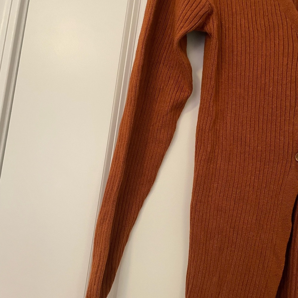 NWT Wild Fable Rust Ribbed Open Front Split Long Line Cardigan Sweater - Picture 4 of 7